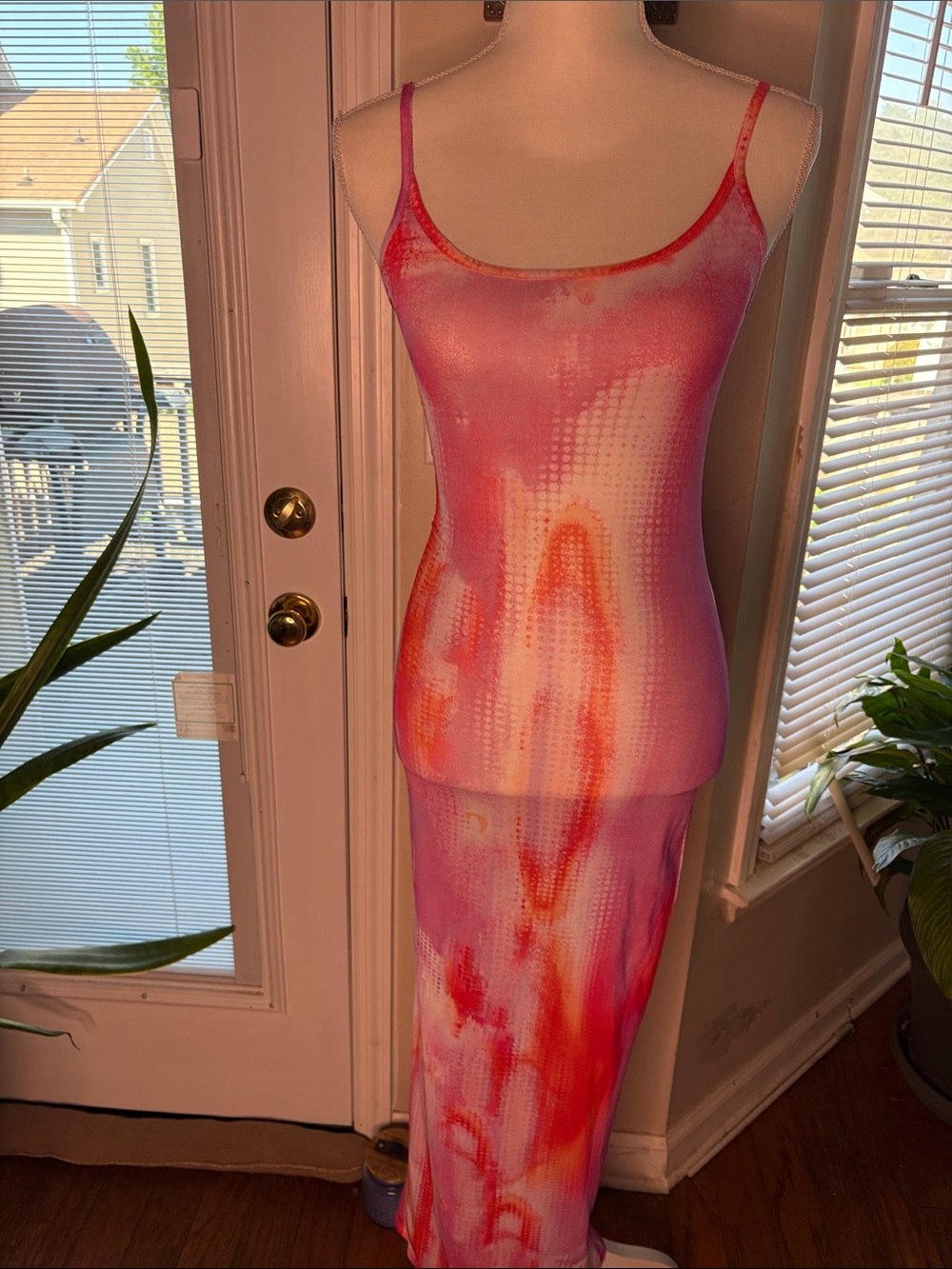 Fashion Nova Pink & Orange Tie-Dye Slip Dress